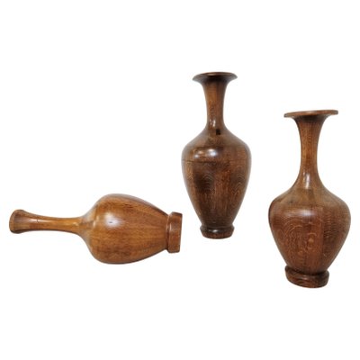 Vintage Wooden Vases by Maurice Bonami, 1970s, Set of 3-IRH-1197340