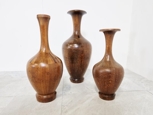 Vintage Wooden Vases by Maurice Bonami, 1970s, Set of 3-IRH-1197340