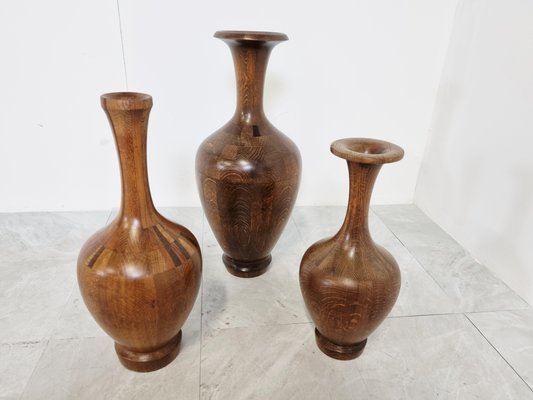 Vintage Wooden Vases by Maurice Bonami, 1970s, Set of 3-IRH-1197340