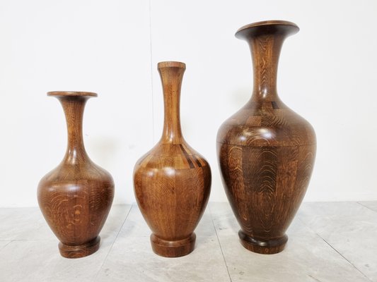 Vintage Wooden Vases by Maurice Bonami, 1970s, Set of 3-IRH-1197340