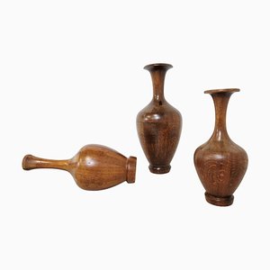 Vintage Wooden Vases by Maurice Bonami, 1970s, Set of 3-IRH-1197340