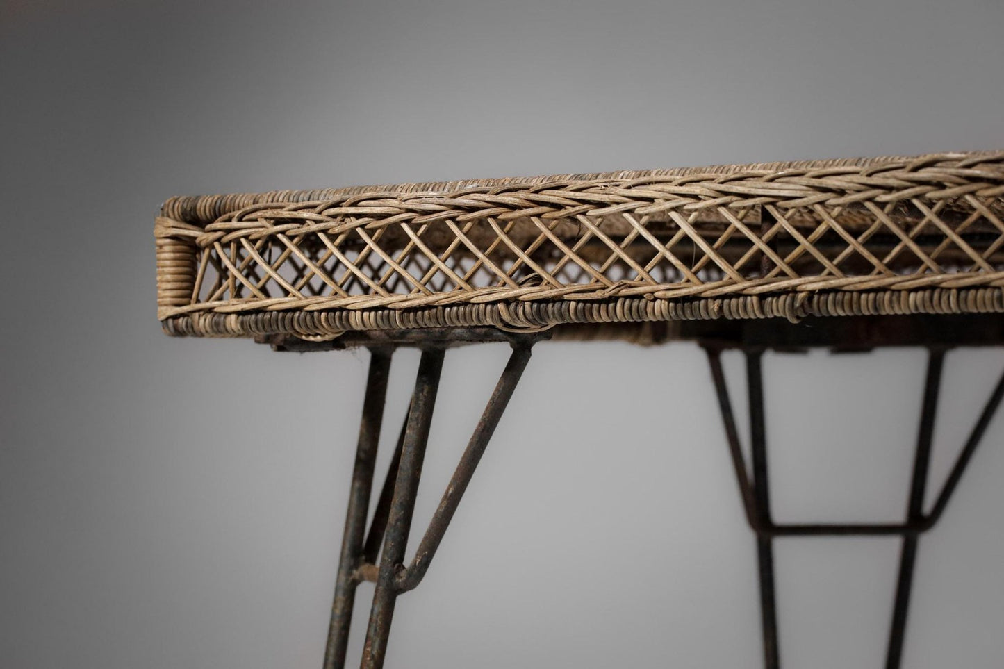 Vintage Woven Rattan Table in the Style of Matégot, 1950s