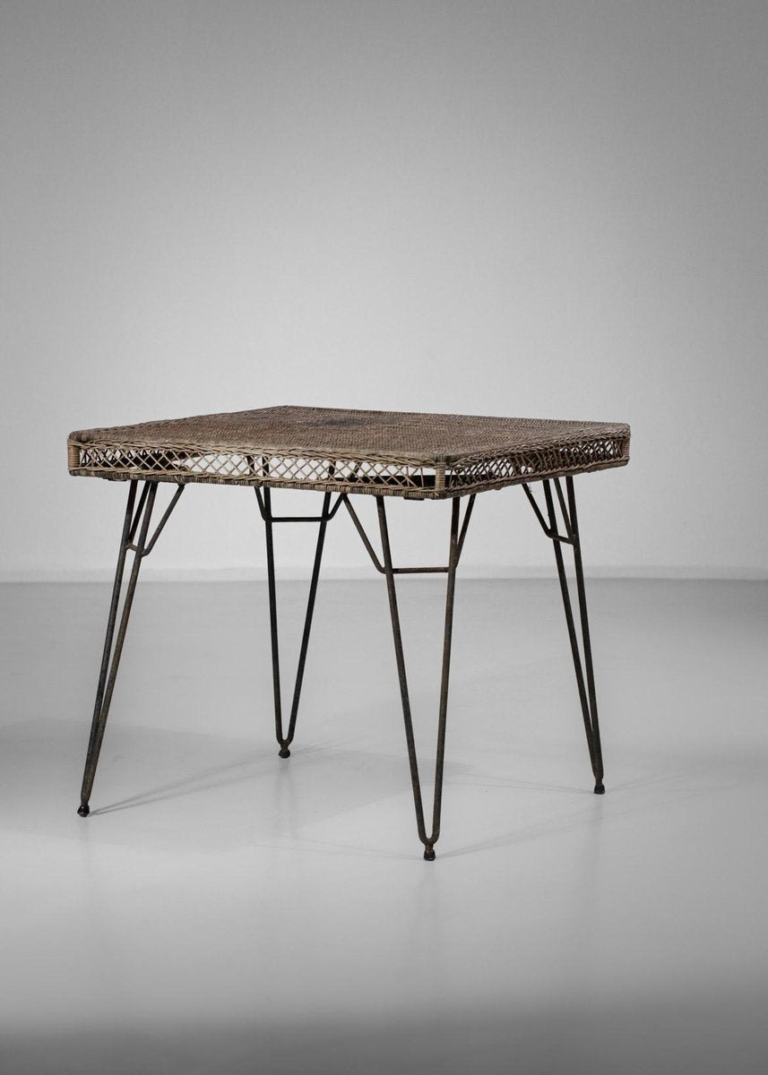 Vintage Woven Rattan Table in the Style of Matégot, 1950s