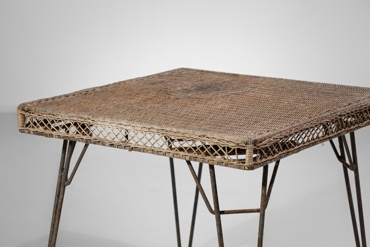 Vintage Woven Rattan Table in the Style of Matégot, 1950s