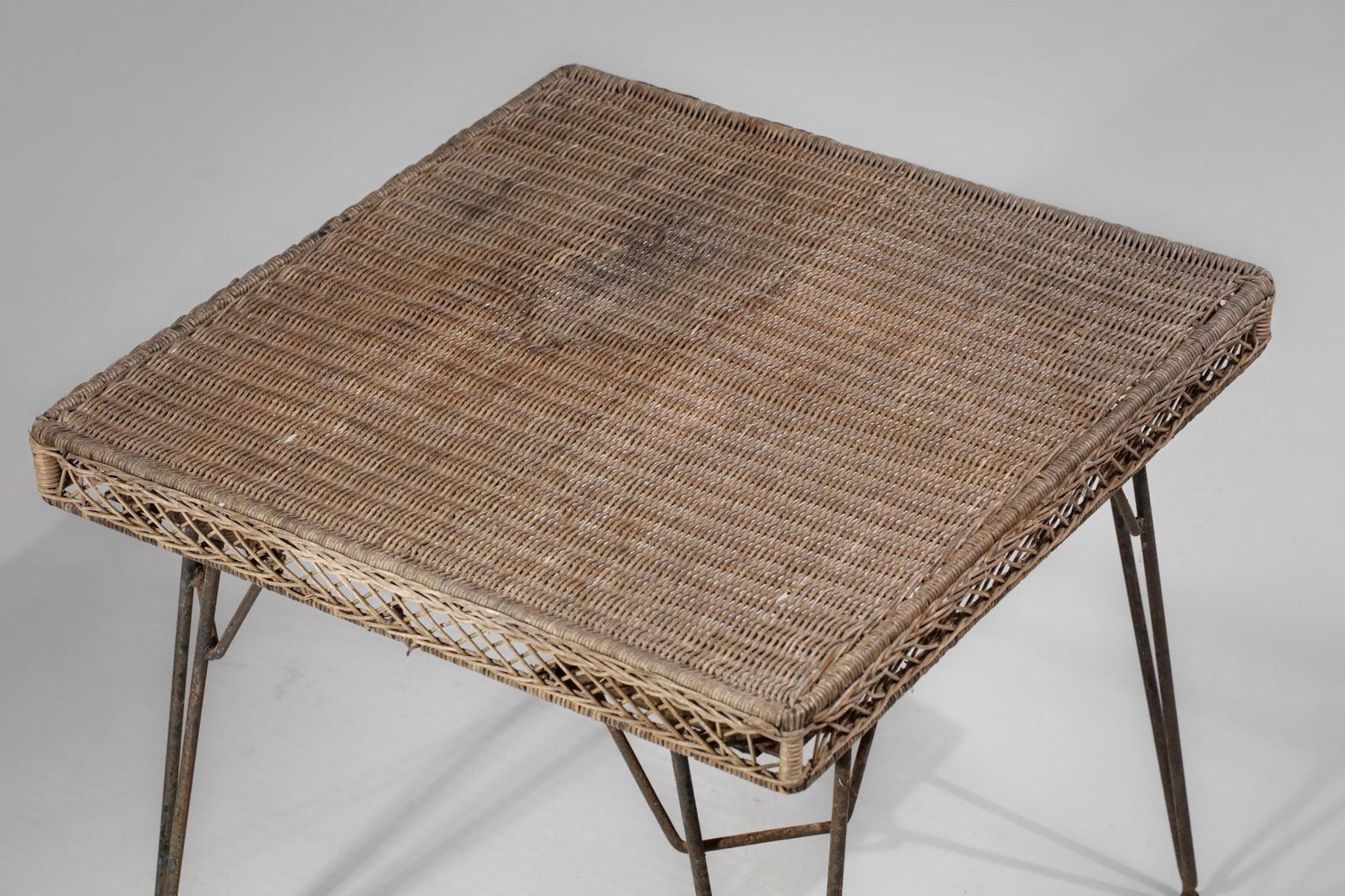 Vintage Woven Rattan Table in the Style of Matégot, 1950s