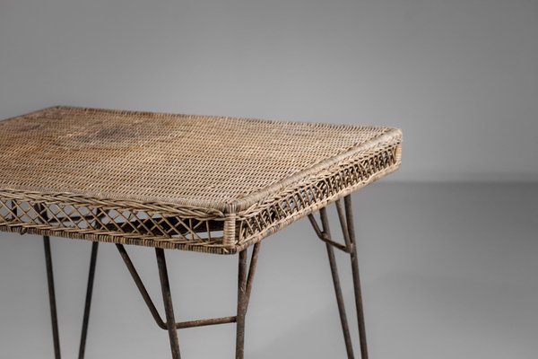 Vintage Woven Rattan Table in the Style of Matégot, 1950s-YU-1010790