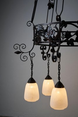 Vintage Wrought Iron Chandelier with Wine Leaves, 1920s-POG-1724495