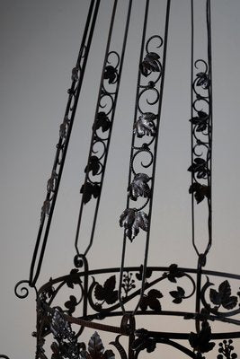 Vintage Wrought Iron Chandelier with Wine Leaves, 1920s-POG-1724495