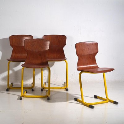 Vintage Yellow Dining Room Chairs, 1950, Set of 4-ZNJ-2035311