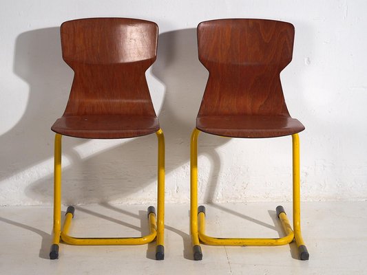 Vintage Yellow Dining Room Chairs, 1950, Set of 4-ZNJ-2035311