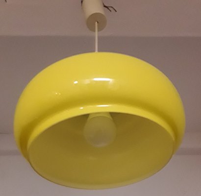 Vintage Yellow Flashed Glass Ceiling Lamp with Chrome Plated Metal Mount from Honsel, 1970s-HOI-942013