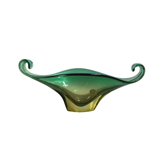 Vintage Yellow & Green Murano Blown Glass Bowl, 1960s