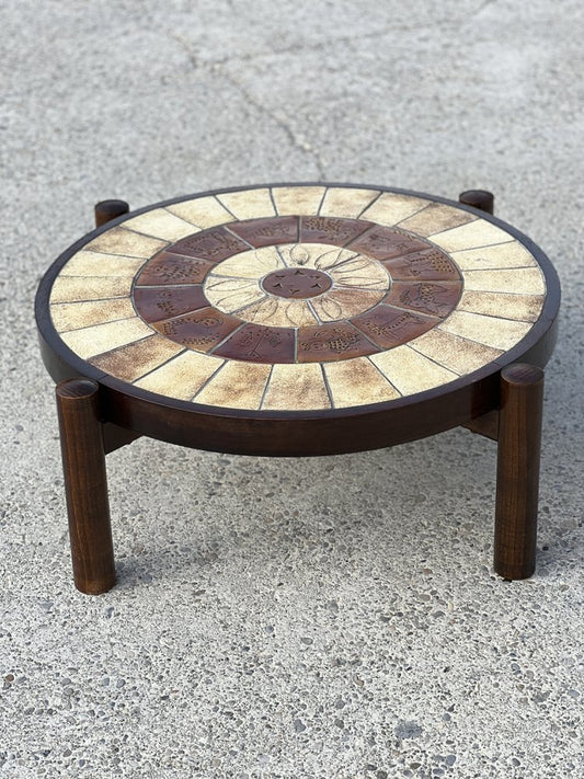 Vintage Zodiac Coffee Table in Ceramic and Oak, 1960