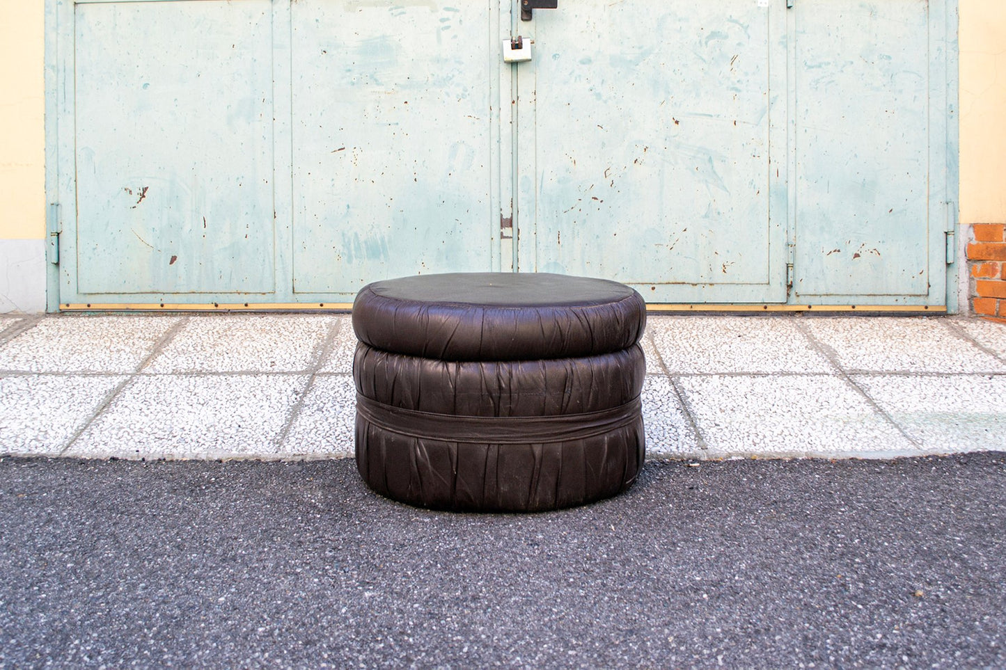 Vinyl and Wood Pouf with Ladder and Compartment, Italy, 1960s