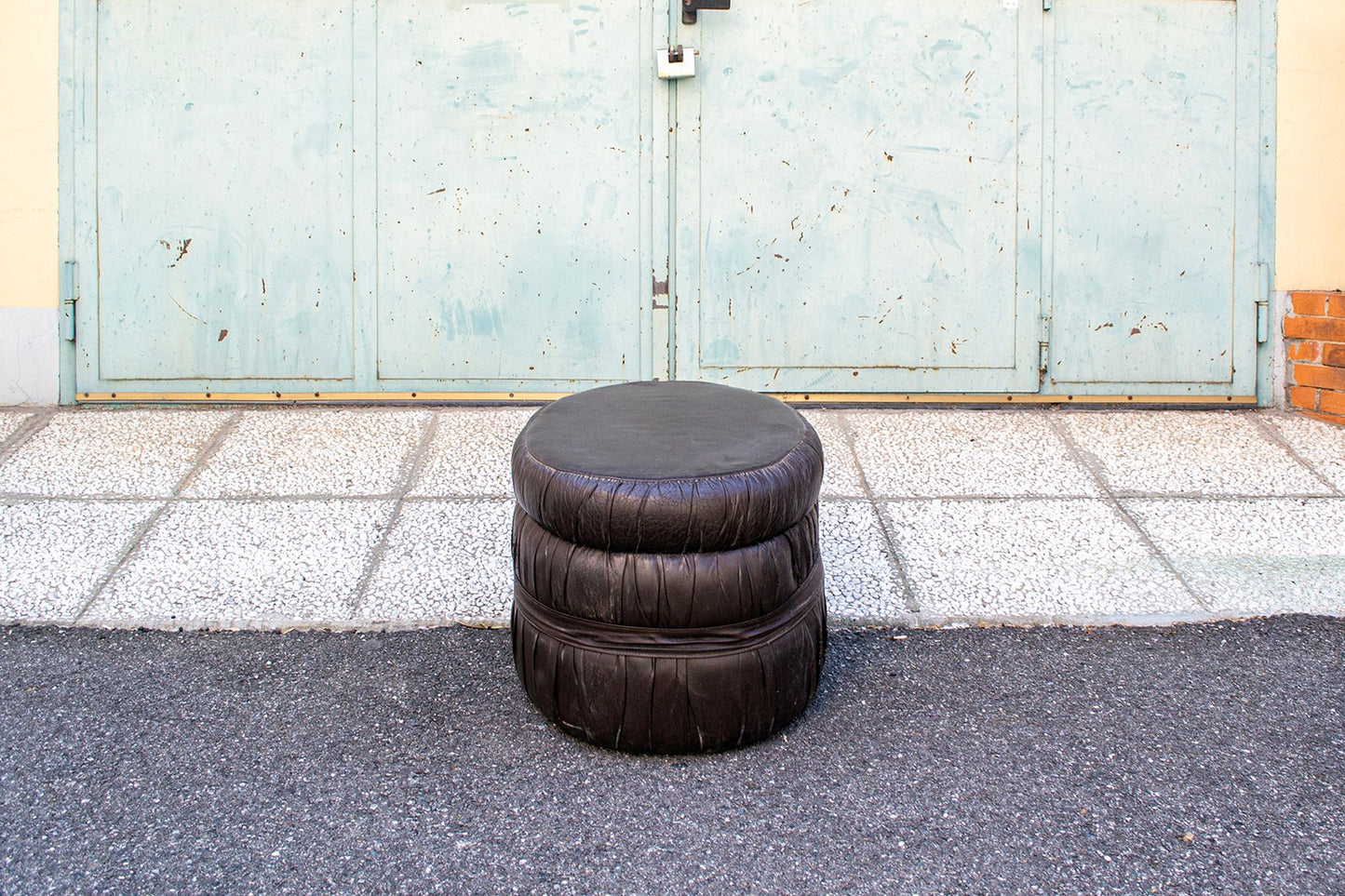 Vinyl and Wood Pouf with Ladder and Compartment, Italy, 1960s