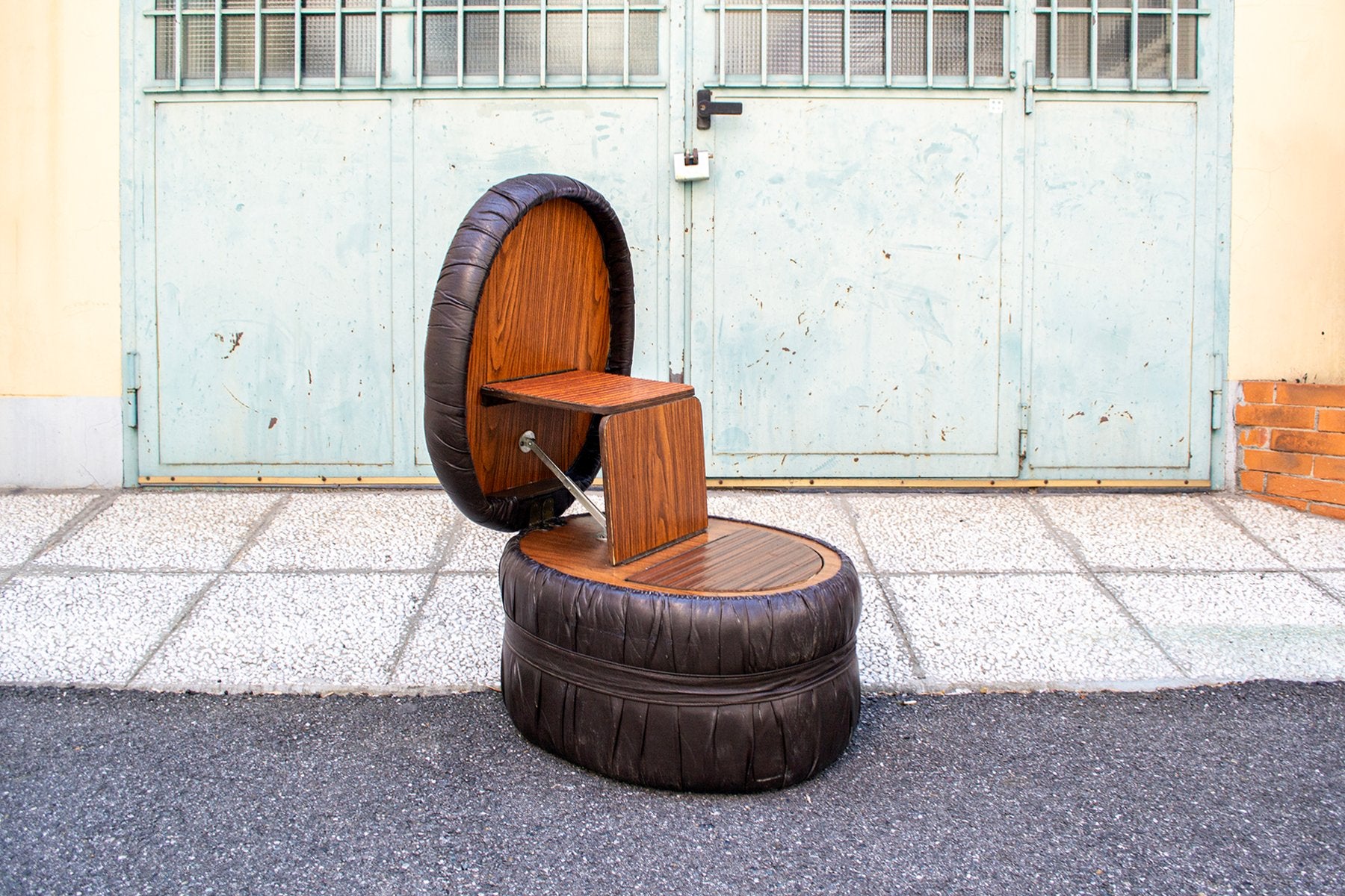 Vinyl and Wood Pouf with Ladder and Compartment, Italy, 1960s