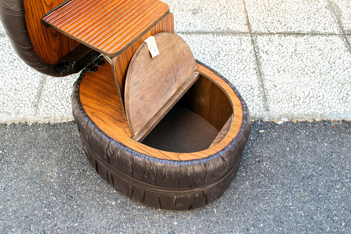 Vinyl and Wood Pouf with Ladder and Compartment, Italy, 1960s