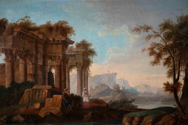 Vinzenz Fischer, Ancient Ruins, Original Oil Painting, Late 18th Century-ZCI-1379357