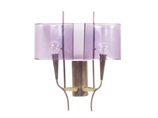 Violet Acrylic Glass & Brass Wall Sconces from Stilux Milano, 1960s, Set of 2-RD-1779981