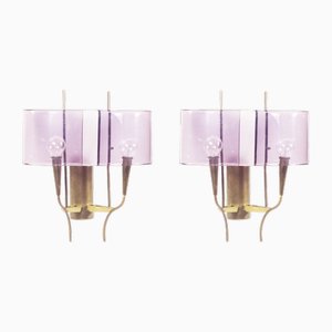 Violet Acrylic Glass & Brass Wall Sconces from Stilux Milano, 1960s, Set of 2-RD-1779981