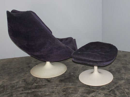 Violet Disc Base Model F585 Armchair and Ottoman Set by Geoffrey D.Harcourt for Artifort, 1960s, Set of 2-HZ-733036