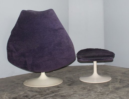 Violet Disc Base Model F585 Armchair and Ottoman Set by Geoffrey D.Harcourt for Artifort, 1960s, Set of 2-HZ-733036