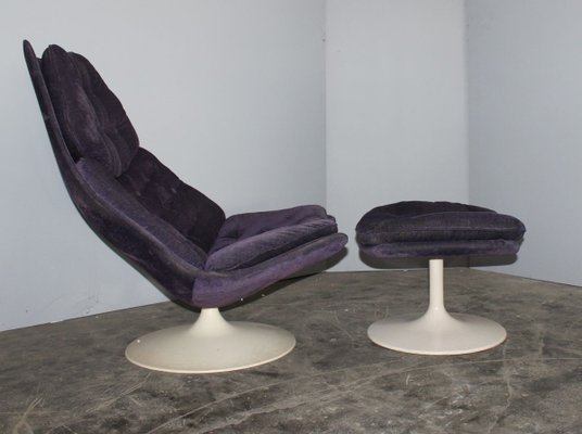 Violet Disc Base Model F585 Armchair and Ottoman Set by Geoffrey D.Harcourt for Artifort, 1960s, Set of 2-HZ-733036