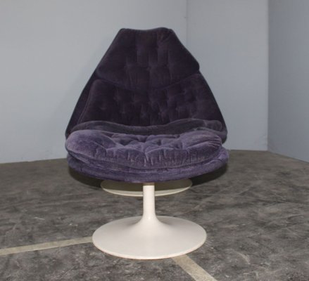 Violet Disc Base Model F585 Armchair and Ottoman Set by Geoffrey D.Harcourt for Artifort, 1960s, Set of 2-HZ-733036