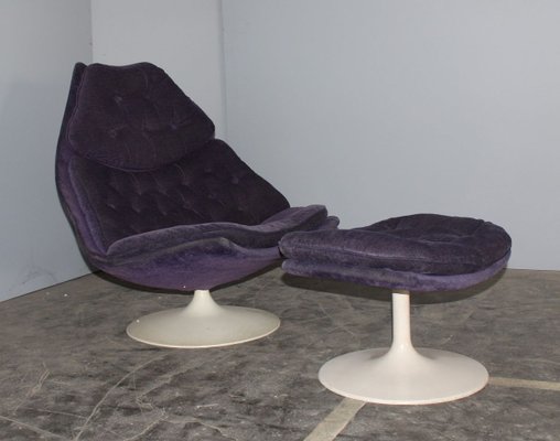 Violet Disc Base Model F585 Armchair and Ottoman Set by Geoffrey D.Harcourt for Artifort, 1960s, Set of 2-HZ-733036