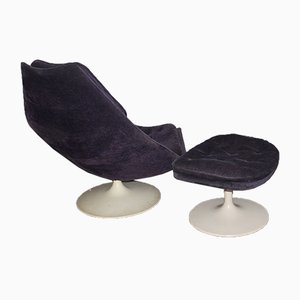 Violet Disc Base Model F585 Armchair and Ottoman Set by Geoffrey D.Harcourt for Artifort, 1960s, Set of 2-HZ-733036