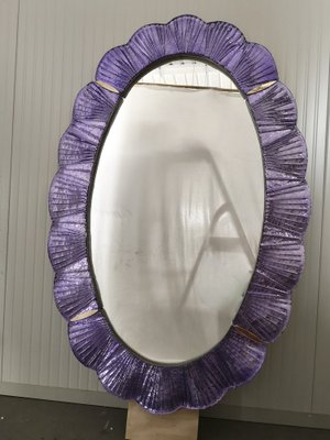 Violet Murano Glass and Brass Wall Mirror, 1990s-UH-1408524