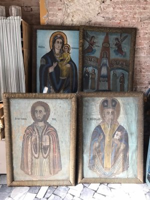 Virgin and Child, Early 1800s, Oil Paintings on Canvases, Framed, Set of 4-ULU-1726517