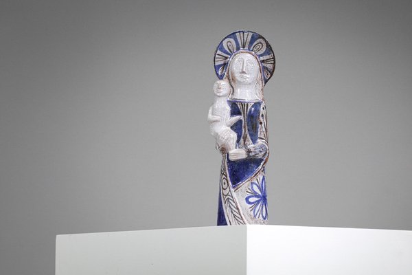 Virgin and Child in Ceramic attributed to Jean Derval, 1960s-YU-1808223