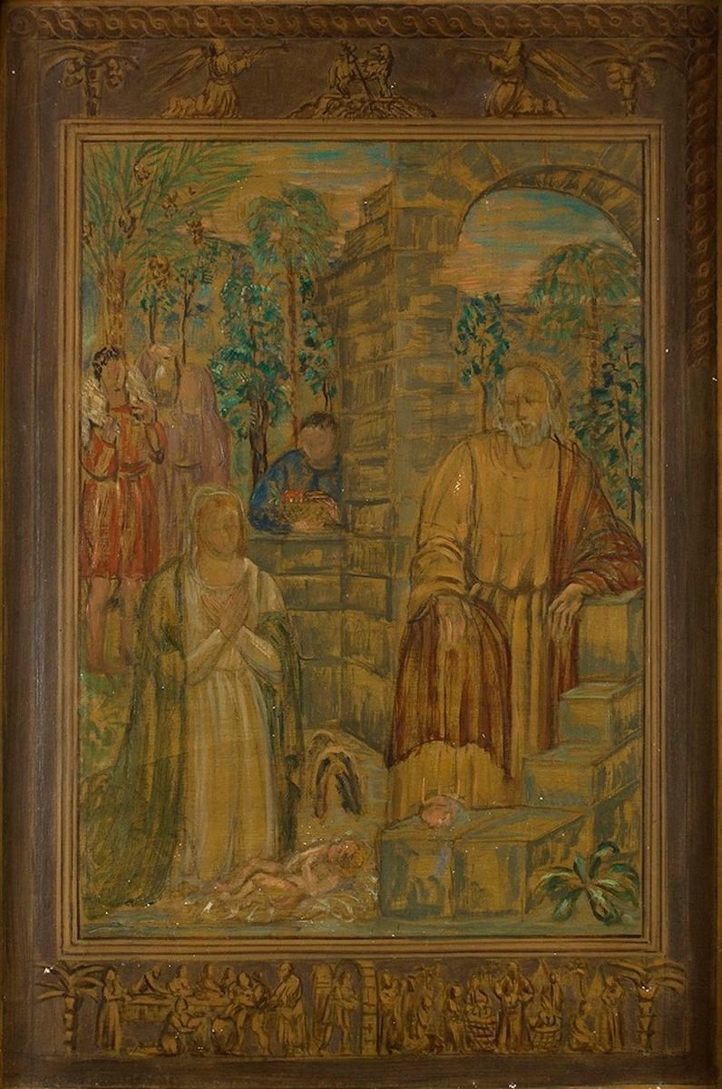 Visit Of The Shepherds - Original Oil on Canvas by Carlo Socrate - 1936 1936