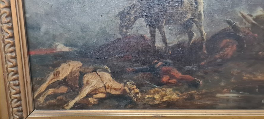 Vittorio Cajani, Battle Scene, 19th Century, Oil on Canvas, Framed-RPW-1813590