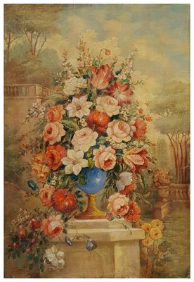 Vittorio Landi, Still Life of Flowers, Neapolitan School, Oil on Canvas, Framed-YUW-1299438