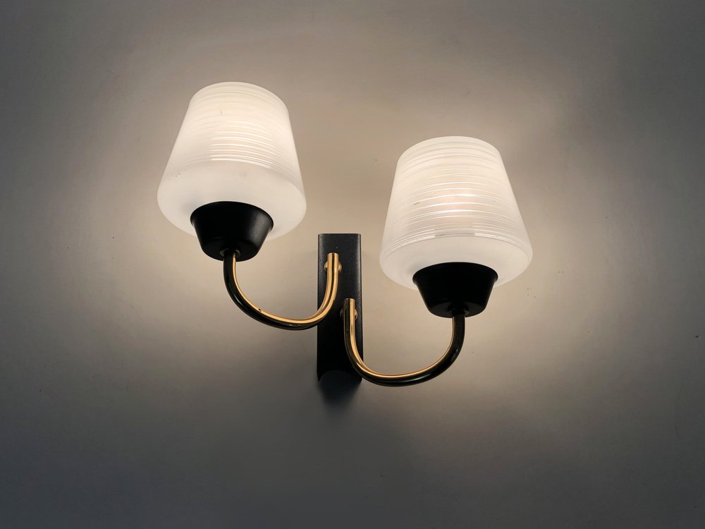 Vntage Brass Wall Lights with Glass Globe from Maison Arlus, 1950s