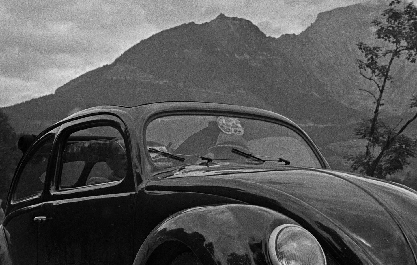 Volkswagen Beetle Parking Close to Mountains, Germany, 1939, Printed 2021