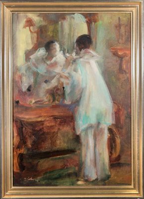 Vrbova Miloslava Prof. Zinkovy, Pierot in the Dressing Room, Oil on Canvas, Mid-20th Century-ZCI-2032685