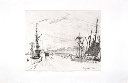 Vue du Port au Chemin de Fer à Honfleur - Original Etching by J.B. Jongkind 1866