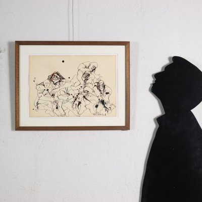 Vyacheslav Sawich Mikhailov, Figurative Compositions, Late 20th or Early 21st Century, Ink on Paper, Framed, Set of 2-VMM-1310110