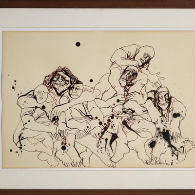 Vyacheslav Sawich Mikhailov, Figurative Compositions, Late 20th or Early 21st Century, Ink on Paper, Framed, Set of 2-VMM-1310110