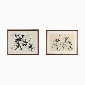 Vyacheslav Sawich Mikhailov, Figurative Compositions, Late 20th or Early 21st Century, Ink on Paper, Framed, Set of 2-VMM-1310110