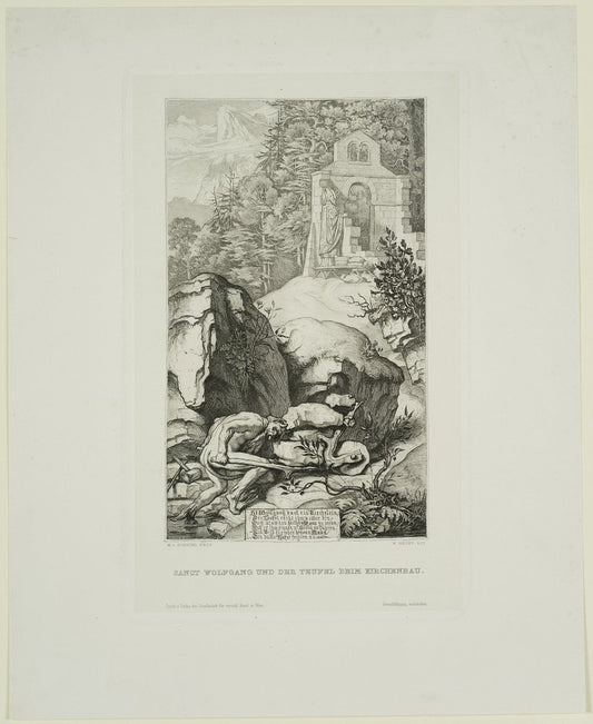 W. Hecht, Saint Wolfgang and the Devil Building a Church, 19th-Century, Etching