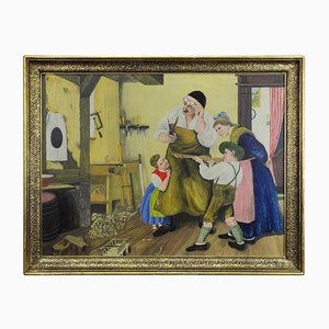 W. Melchinger, Bavarian Folksy Scene in Joinery, Oil on Cardboard-KJP-1149344