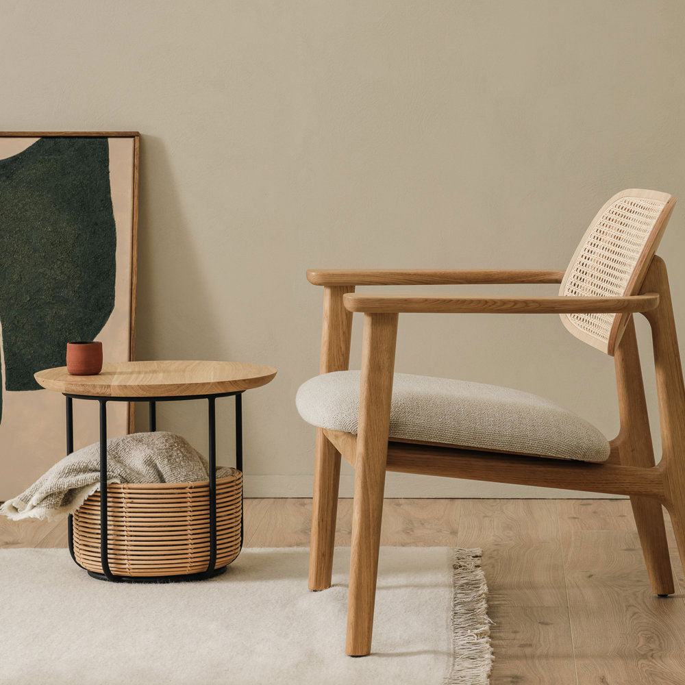 Round Coffee Table With Oak Top And Rattan Basket by Vincent Sheppard