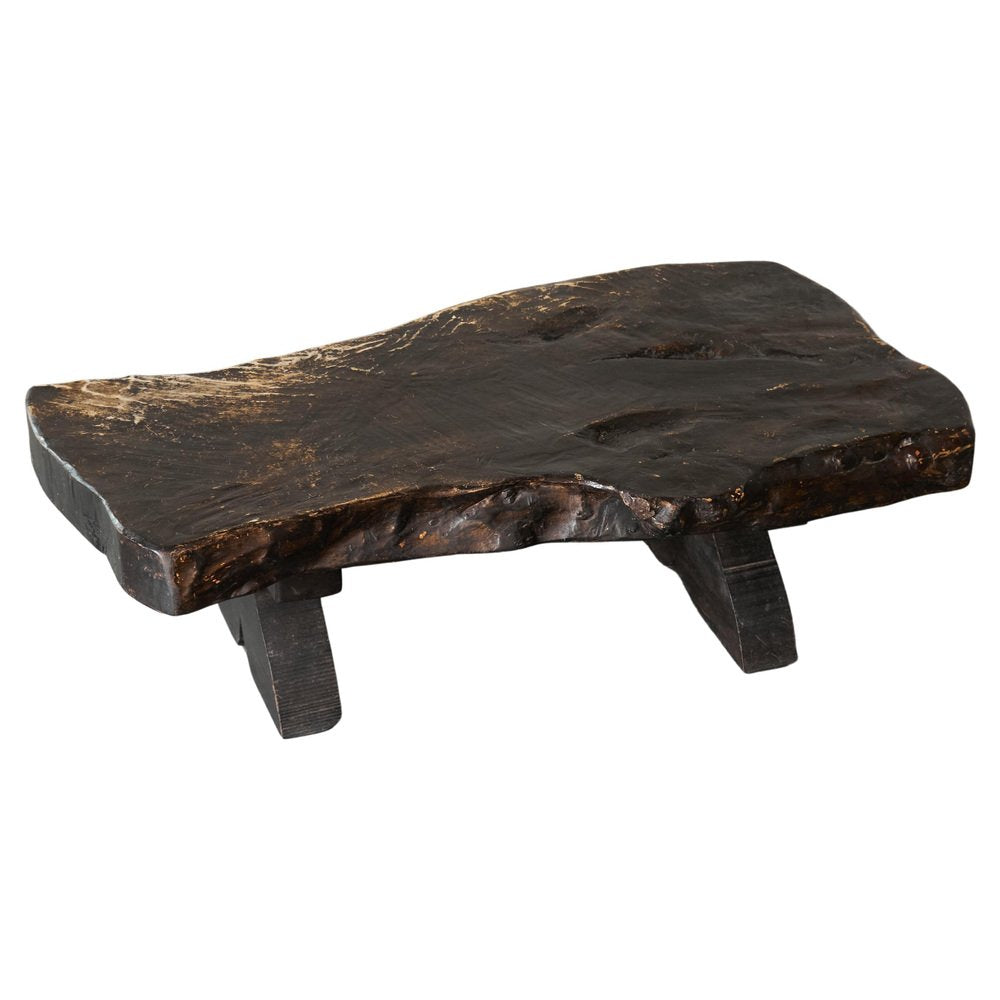 Wabi Sabi Live Edge Coffee Table in Dark Stained Wood, 1940s