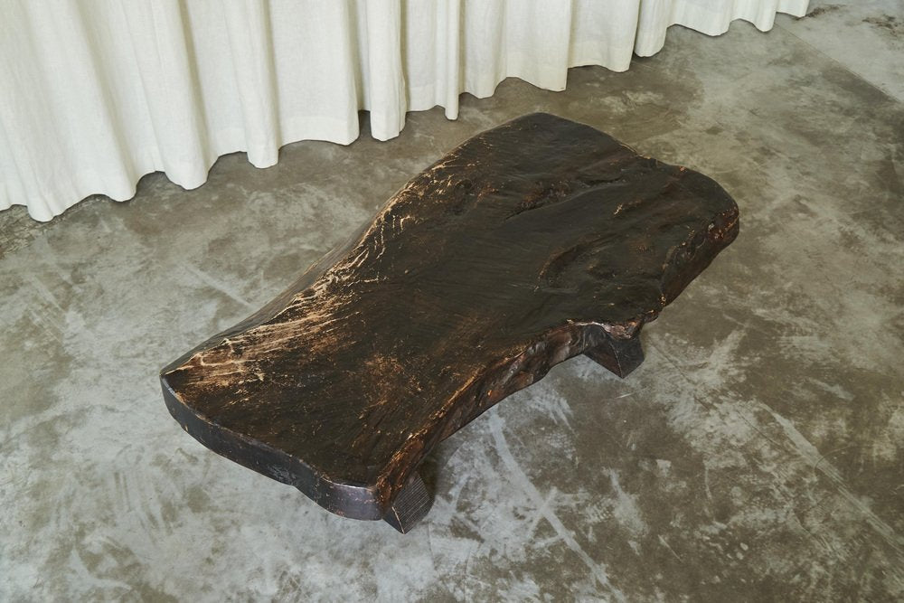 Wabi Sabi Live Edge Coffee Table in Dark Stained Wood, 1940s