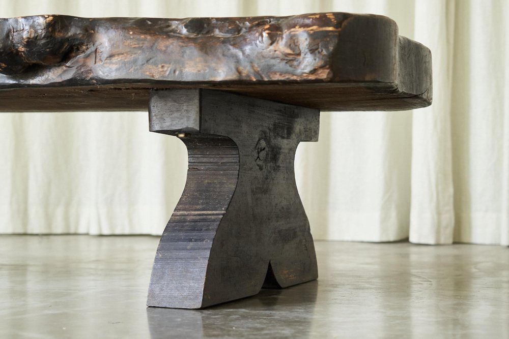 Wabi Sabi Live Edge Coffee Table in Dark Stained Wood, 1940s