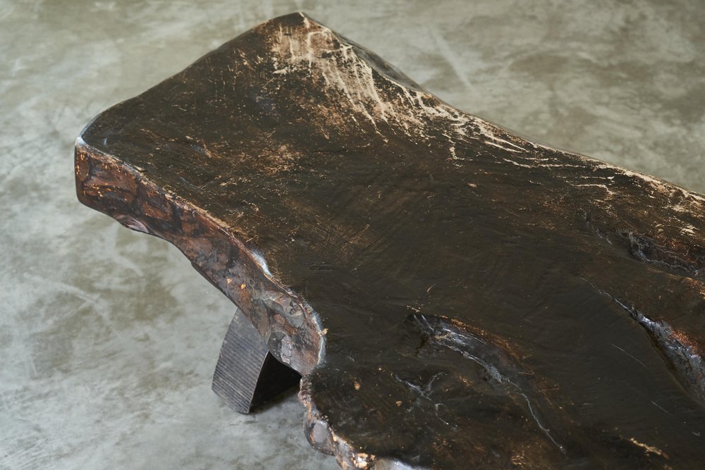 Wabi Sabi Live Edge Coffee Table in Dark Stained Wood, 1940s